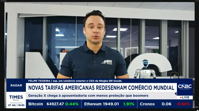 Imagem da publicação · Times Brasil | CNBC · Novas tarifas dos EUA podem redirecionar exportações chinesas e ampliar concorrência no Brasil